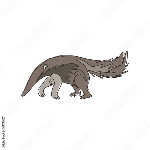 Single continuous line drawing of large anteater for logo identity. Insectivorous animal mascot concept for national conservation park icon. Modern one line draw graphic design vector illustration