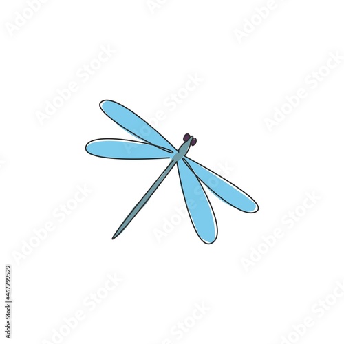 One single line drawing of cute dragonfly for company logo identity. Odonata animal mascot concept for insect lover club icon. Modern continuous line draw design vector illustration