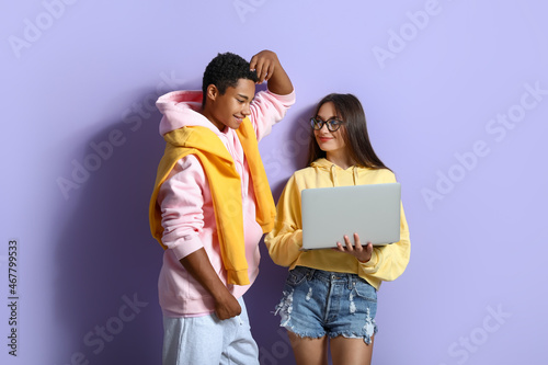 Stylish young couple in hoo...