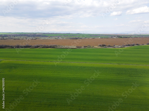 Aerial view of Upper Thracian Plain near town of Parvomay, Bulgaria