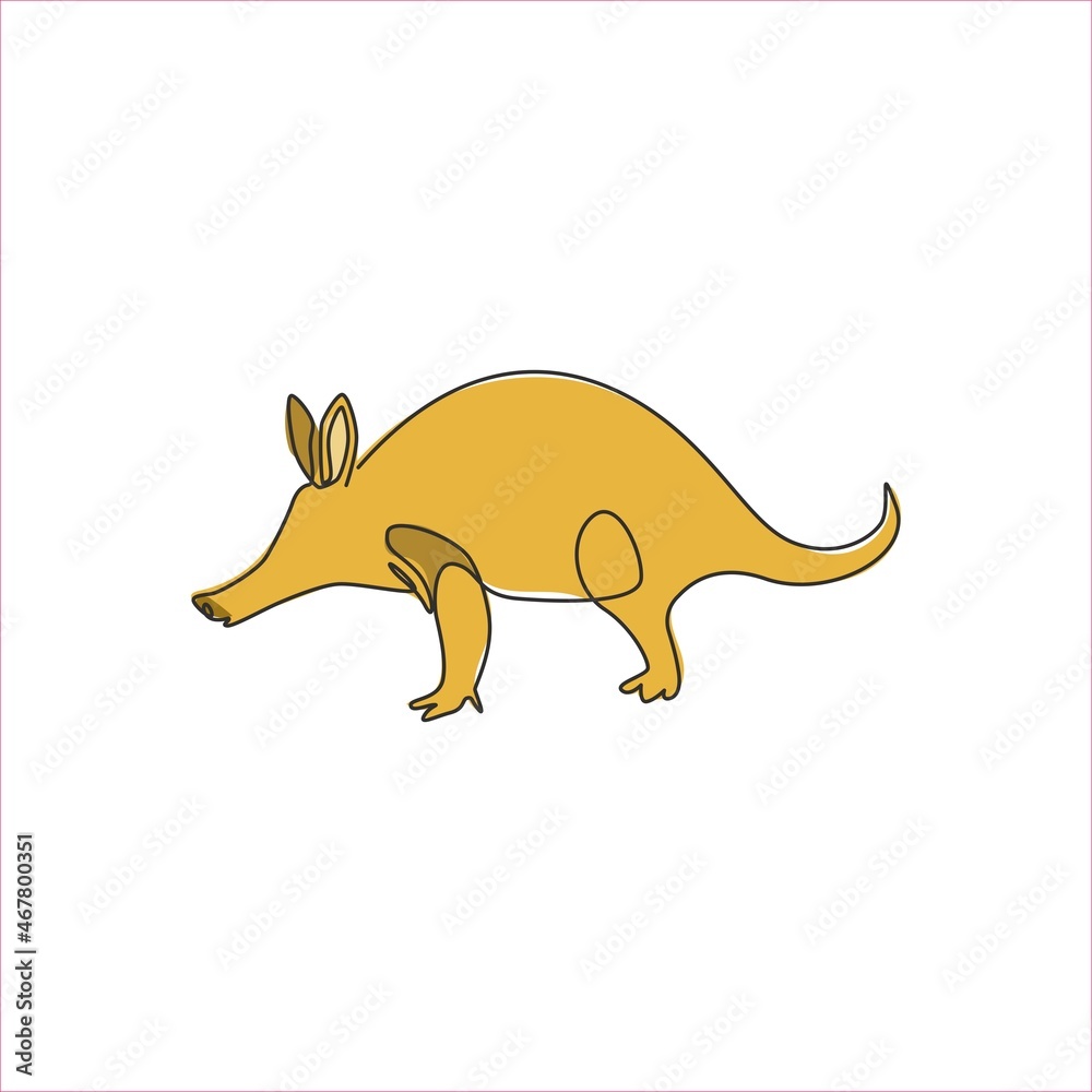 Fototapeta premium Single continuous line drawing of adorable aardvark for company logo identity. Afrotheres mammals mascot concept for national park icon. Modern one line draw design vector graphic illustration