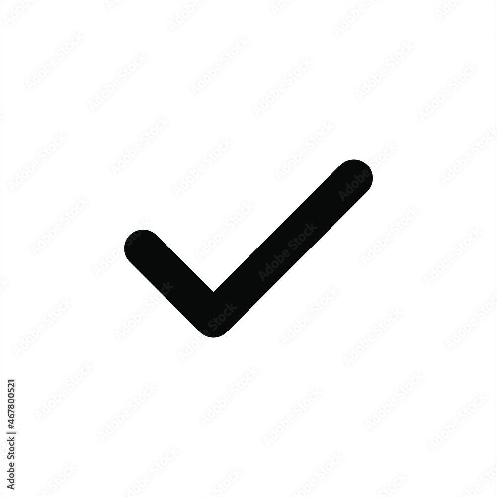 Black check mark icon. Tick symbol in black color, vector illustration on white background Black check mark icon. Tick symbol in black color, vector illustration on white background