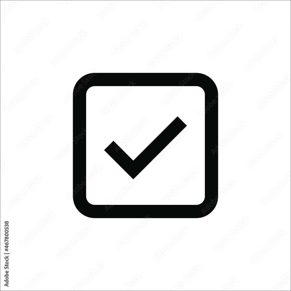 Black check mark icon. Tick symbol in black color, vector illustration on white background Black check mark icon. Tick symbol in black color, vector illustration on white background