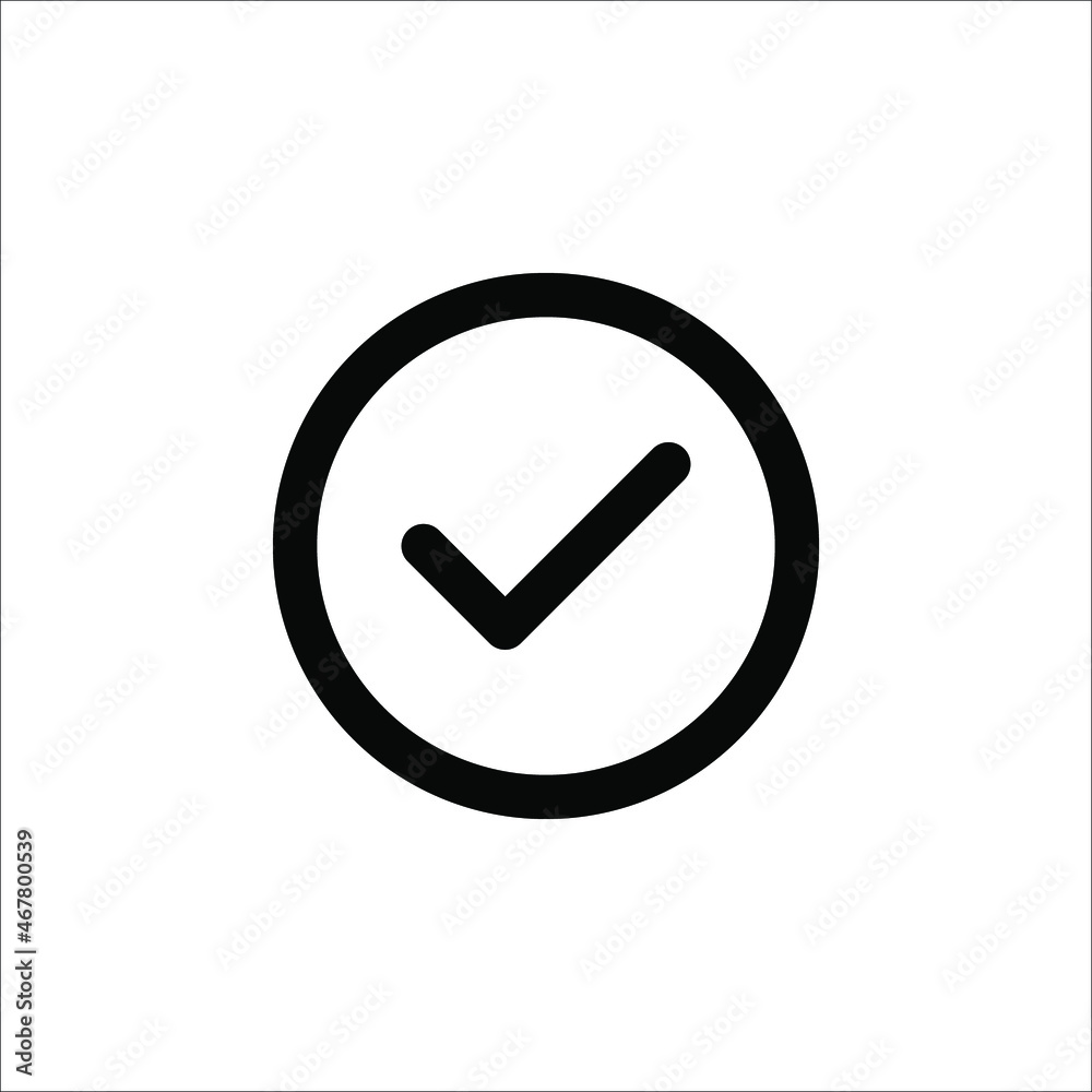 Black check mark icon. Tick symbol in black color, vector illustration on white background Black check mark icon. Tick symbol in black color, vector illustration on white background
