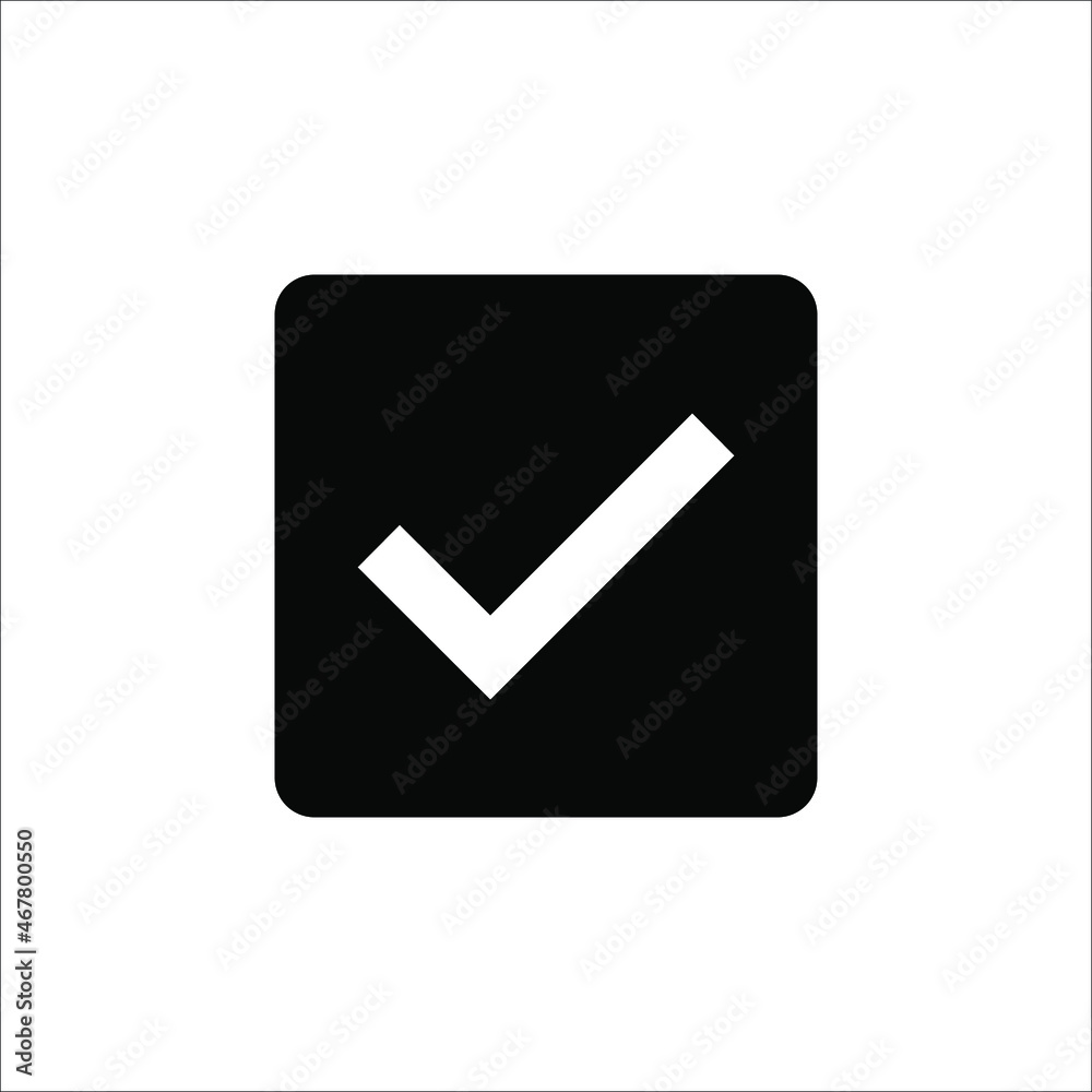 Black check mark icon. Tick symbol in black color, vector illustration on white background Black check mark icon. Tick symbol in black color, vector illustration on white background