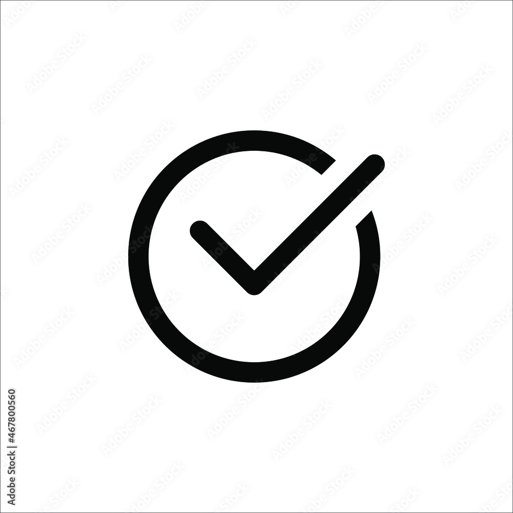 Black check mark icon. Tick symbol in black color, vector illustration on white background Black check mark icon. Tick symbol in black color, vector illustration on white background