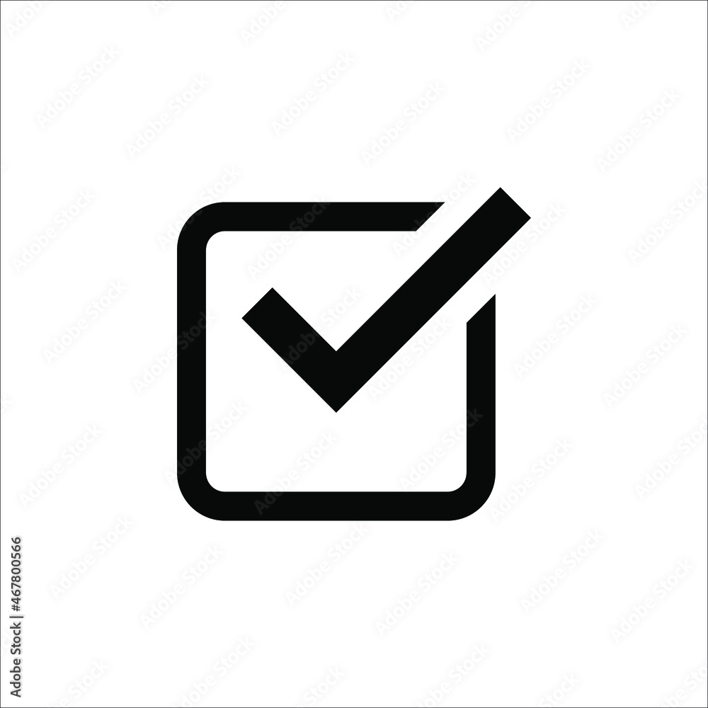 Black check mark icon. Tick symbol in black color, vector illustration on white background Black check mark icon. Tick symbol in black color, vector illustration on white background