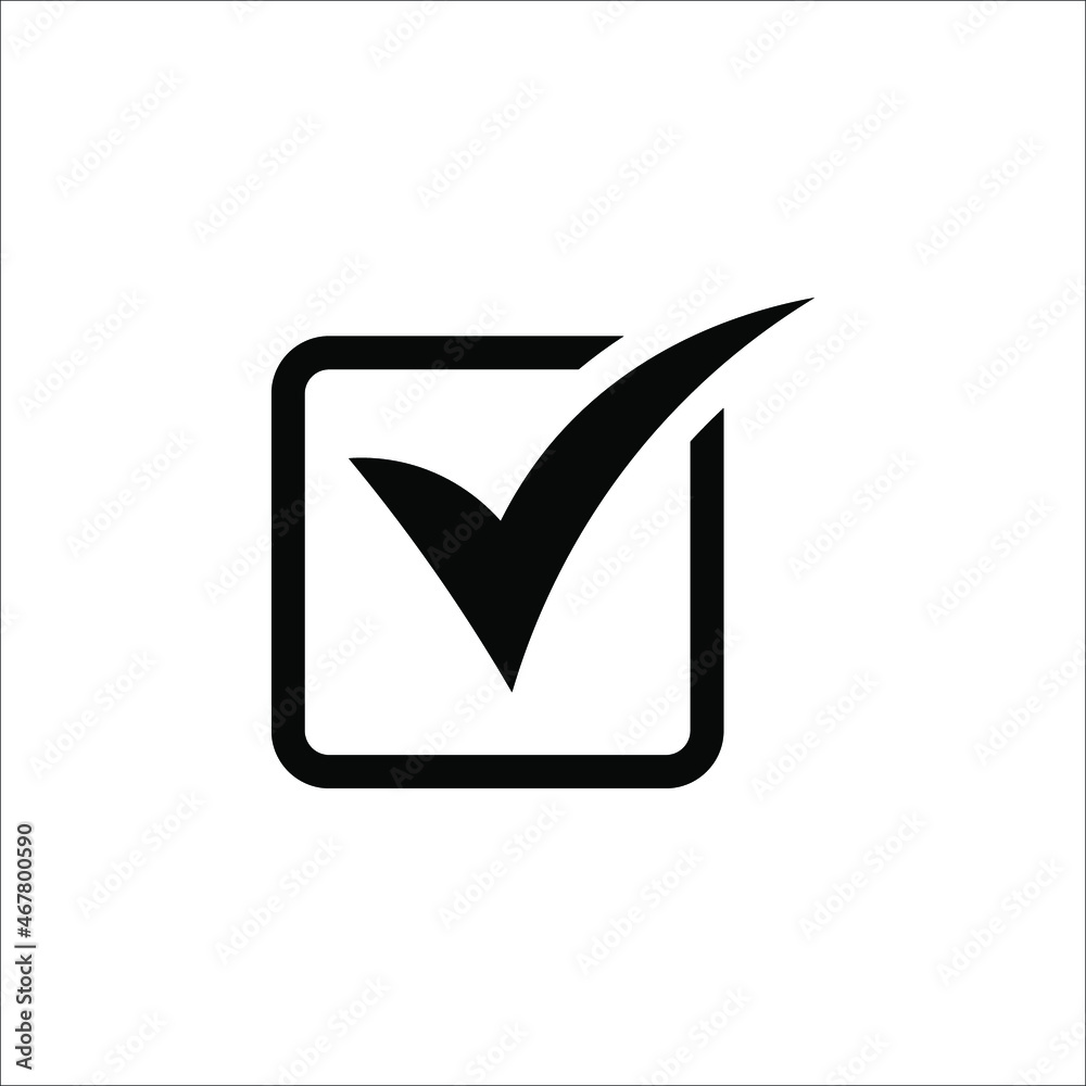 Black check mark icon. Tick symbol in black color, vector illustration on white background Black check mark icon. Tick symbol in black color, vector illustration on white background