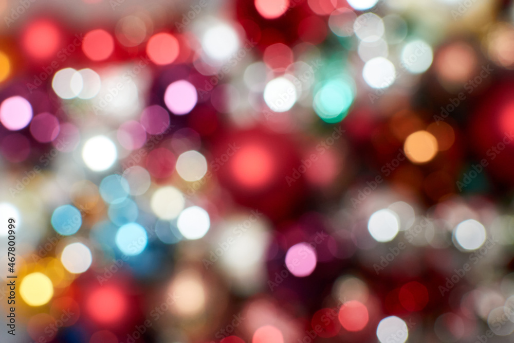 A glossy blurred shot of colorful Christmas tree balls
