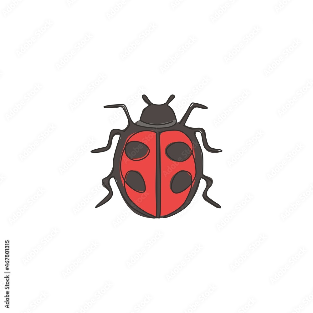Single continuous line drawing of adorable ladybug for company logo identity. Insect mascot concept for public park icon. Modern one line draw design vector graphic illustration Single continuous line drawing of adorable ladybug for company logo identity. Insect mascot concept for public park icon. Modern one line draw design vector graphic illustration