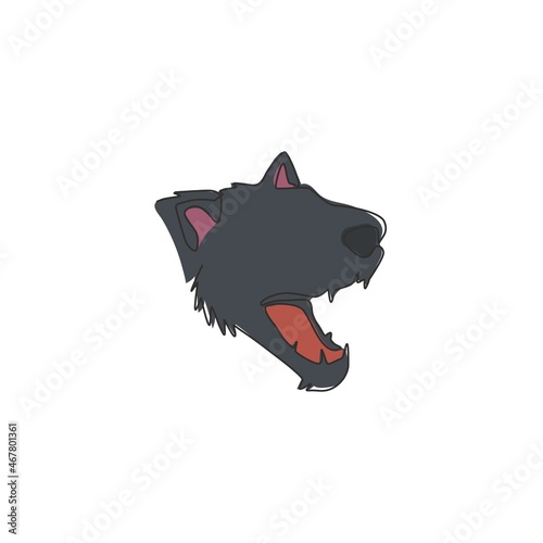 Single continuous line drawing of angry tasmanian devil head for company logo identity. Endangered animal mascot concept for national conservation icon. Modern one line draw design vector illustration photo