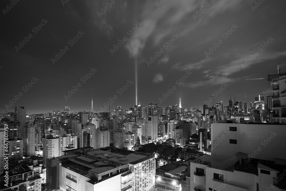 Night view of the Jardins de Sao Paulo district and the transmission towers on Avenida Paulista in the background