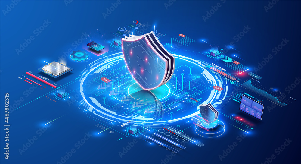 Cyber security concept. Encryption. Cyber security and information or network protection. Future technology web services. Privacy concept. Data protection. Anti virus software. Database system. Vector - obrazy, fototapety, plakaty 