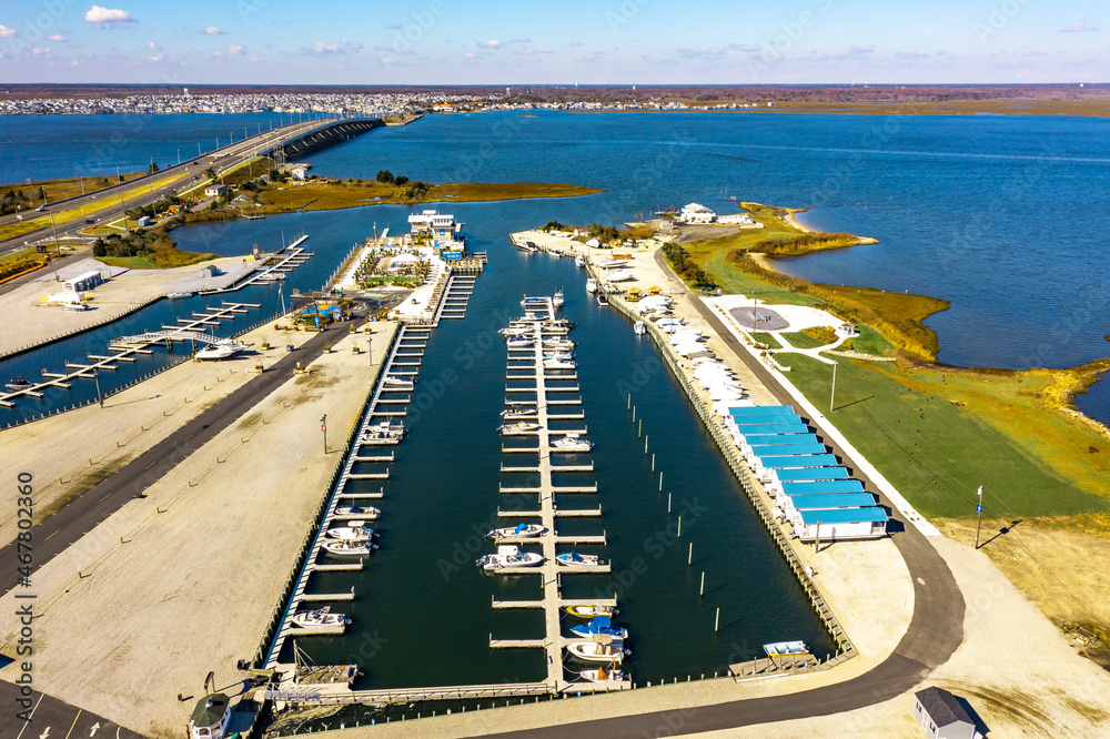 aerial image of a marina 