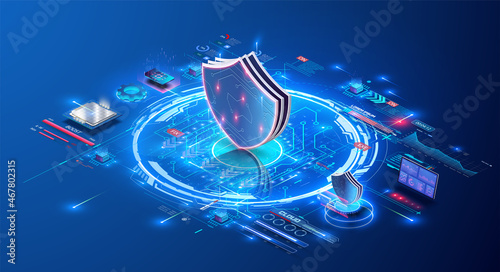 Cyber security concept. Encryption. Cyber security and information or network protection. Future technology web services. Privacy concept. Data protection. Anti virus software. Database system. Vector photo