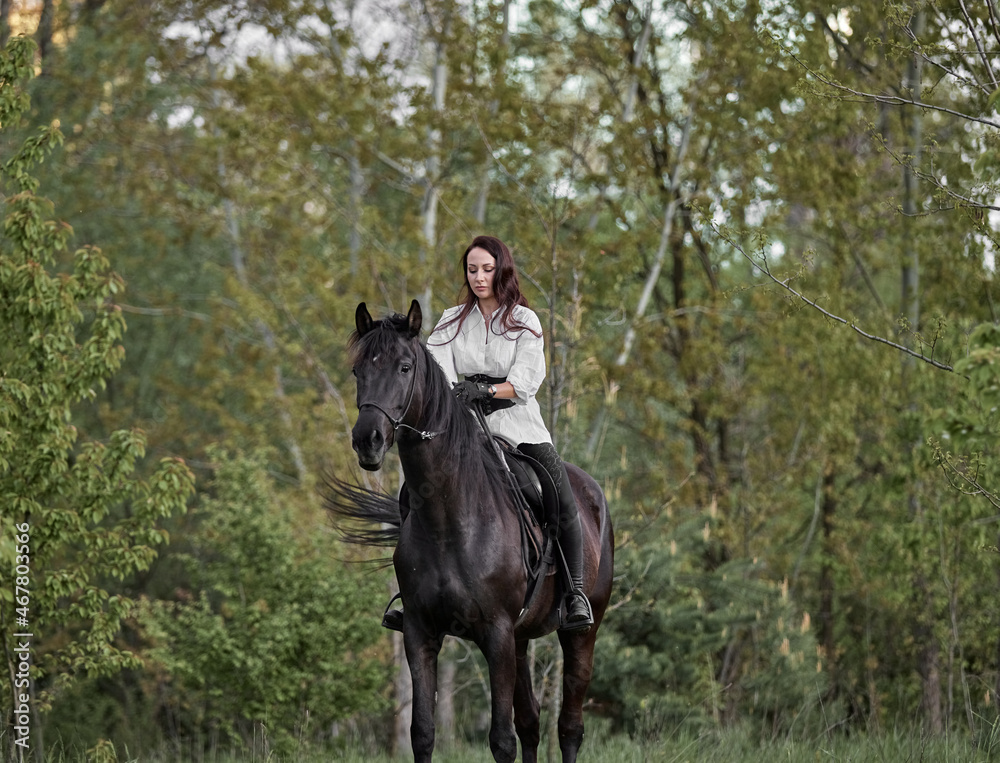 Beautiful long-haired girl riding a horse Beautiful long-haired girl riding a horse