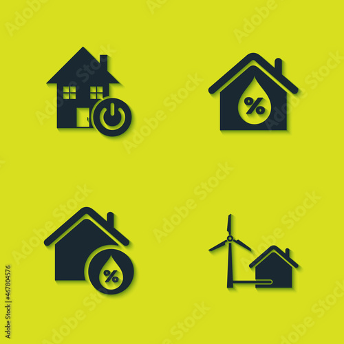 Set Smart home, House with wind turbine, humidity and icon. Vector © vector_v