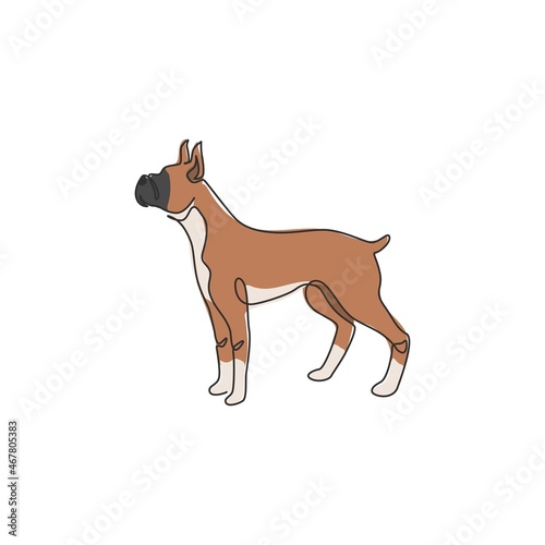 Single one line drawing of gallant great dane dog for security company logo identity. Purebred dog mascot concept for pedigree friendly pet icon. Modern continuous line draw design vector illustration