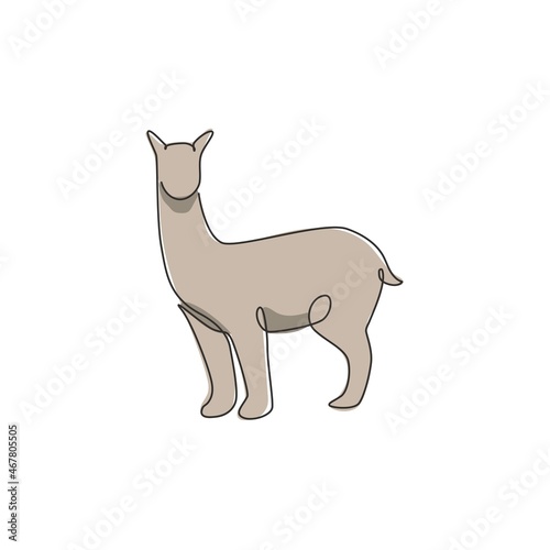Single one line drawing of adorable alpaca for company logo identity. South American camelid mascot concept for national zoo icon. Modern continuous line draw graphic design vector illustration