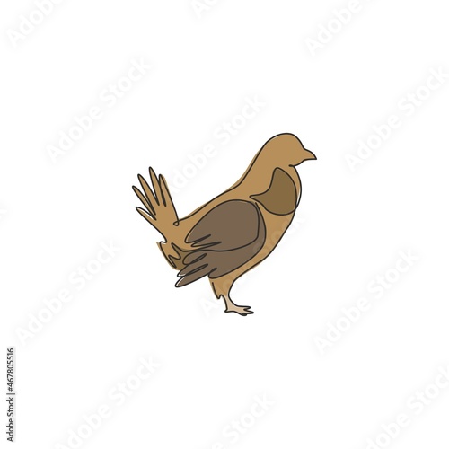 One continuous line drawing of funny grouse bird for organisation logo identity. Driven grouse shooting mascot concept for game bird icon. Modern single line draw design graphic vector illustration