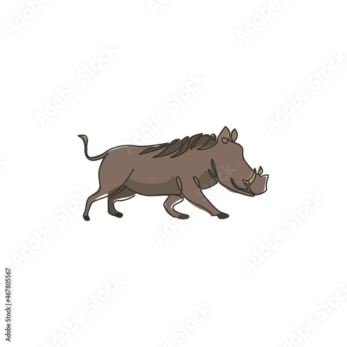 Valokuva Single continuous line drawing of wild common warthog for company logo identity