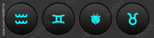 Set Aquarius zodiac, Gemini, Aries and Taurus icon. Vector