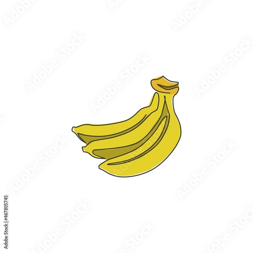 Single continuous line drawing whole bunch healthy organic bananas for orchard logo. Fresh summer tropical fruitage concept fruit garden icon. Modern one line draw design graphic vector illustration