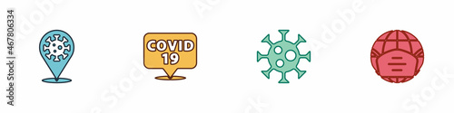 Set Corona virus 2019-nCoV on location, , Virus and Earth with medical mask icon. Vector