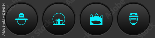 Set Canadian ranger hat, Montreal Biosphere, lake and Hockey helmet icon. Vector