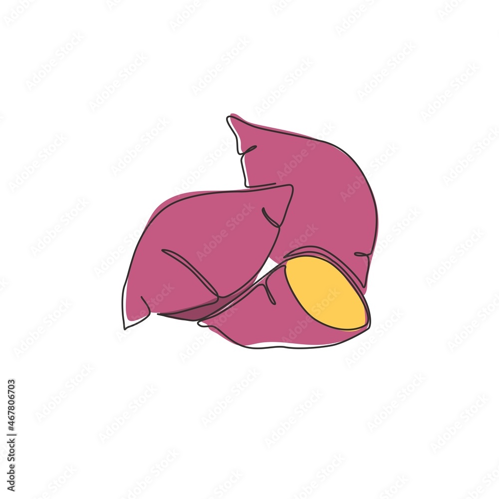 Single Continuous Line Drawing Whole Healthy Organic Sweet Potato For
