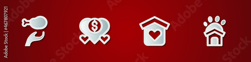 Set Donation food, and charity, Shelter for homeless and Animal shelter house icon. Vector