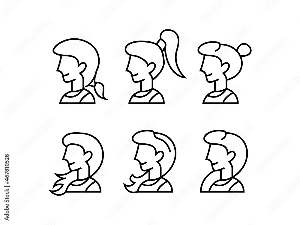 Peoples icon, set icon of girl, woman icon, outline icon, female icon with different hairstyle Peoples icon, set icon of girl, woman icon, outline icon, female icon with different hairstyle