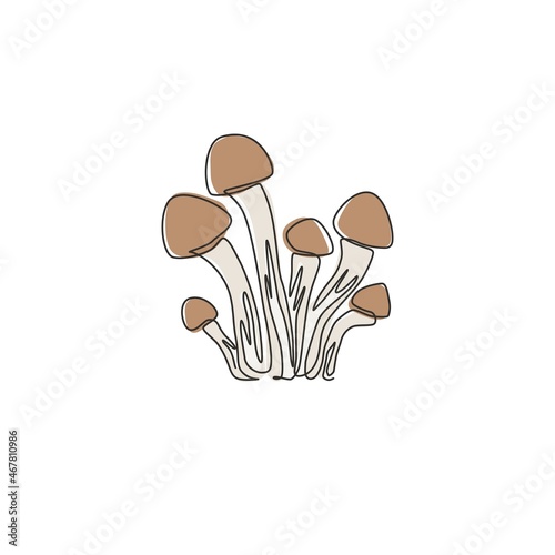 Single continuous line drawing of whole healthy organic mushrooms for farm logo identity. Fresh toadstool concept for vegetable icon. Modern one line draw design vector graphic illustration