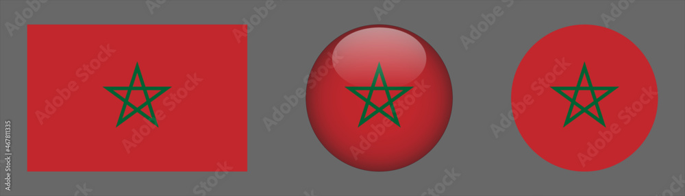 Morocco flag set collection button flat rounded icon Morocco flag set collection button flat rounded icon