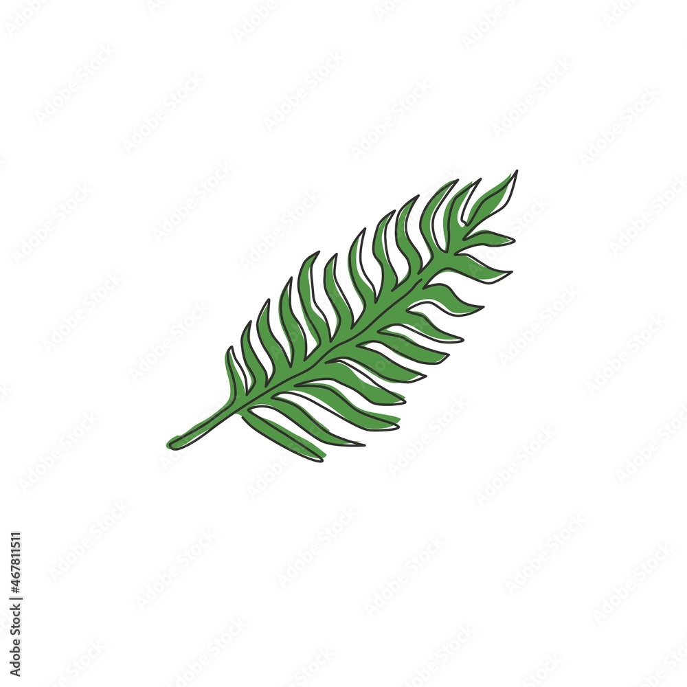 One continuous line drawing of tropical leaf fern plant. Printable poster decorative houseplant concept for home wall decor ornament. Modern single line draw design graphic vector illustration One continuous line drawing of tropical leaf fern plant. Printable poster decorative houseplant concept for home wall decor ornament. Modern single line draw design graphic vector illustration