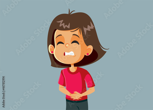 Little Girl Having Terrible Stomachache Pain Vector Cartoon
