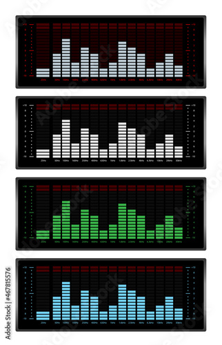 Equalizer vector. Vector sound wave equalizer. Set of colored equalizer styles on white background