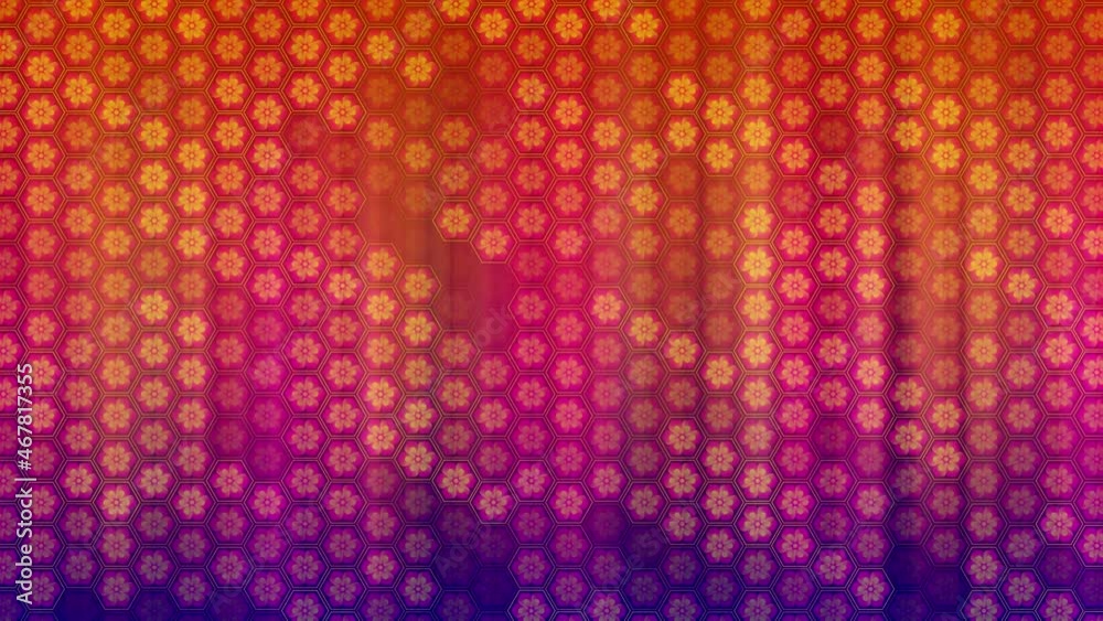 Artistic Motion View Sweet Red Yellow Blue Shine Flower Ornament With Hexagonal Tile Texture Background Seamless Loop Artistic Motion View Sweet Red Yellow Blue Shine Flower Ornament With Hexagonal Tile Texture Background Seamless Loop