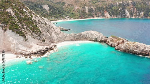 Aerial view of paradise turquoise sea of Petani beach in Kefalonia Greece photo