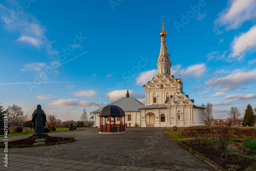 View of the Odigitrievsky Church on the territory of the Vyazma Ioanno-Predtechensky Monastery on a sunny cloudy evening, Vyazma, Smolensk region, Russia