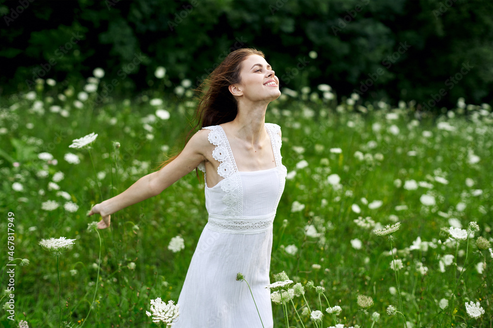cheerful woman outdoors flowers freedom summer nature cheerful woman outdoors flowers freedom summer nature