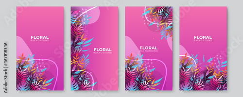 Trendy editable square art templates with floral and geometric elements. for social networks stories, vector illustration. Design backgrounds for social media.