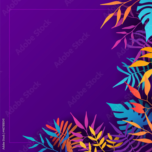 Floral background vector. Vibrant gradient color texture, flower and botanical leaves hand drawing. Abstract art design for wallpaper, wall arts, cover, wedding and invite card.