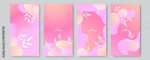 Trendy abstract post story art templates with colorful gradient floral and geometric elements. Suitable for social media posts, mobile apps, banners design and web/internet ads. Fashion backgrounds.