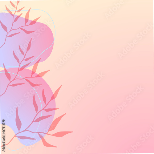 Abstract organic floral, leaves, liquid, wave minimalist background with colorful gradient vivid vibrant color. Good for greeting cards, invitations, flyers and social media template.