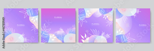 Trendy abstract square art templates with colorful gradient vivid vibrant floral and geometric elements. Suitable for social media posts, mobile apps, banners design and web ads. Fashion backgrounds.