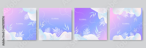 Trendy abstract square art templates with colorful gradient vivid vibrant floral and geometric elements. Suitable for social media posts, mobile apps, banners design and web ads. Fashion backgrounds.