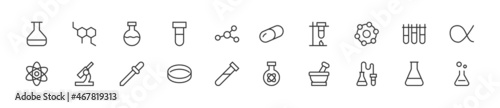 Editable vector pack of chemical line icons.