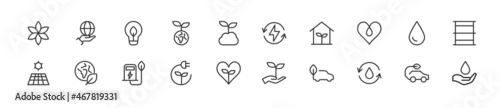 Set of simple green energy line icons.