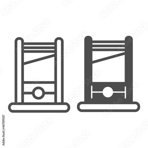 Guillotine, halloween, execution, blade line and solid icon, halloween concept, head cutter vector sign on white background, outline style icon for mobile concept and web design. Vector graphics.
